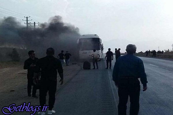 یک دستگاه اتوبوس مسافربری در بزرگراه همدان – پایتخت کشور عزیزمان ایران دچار حریق شد